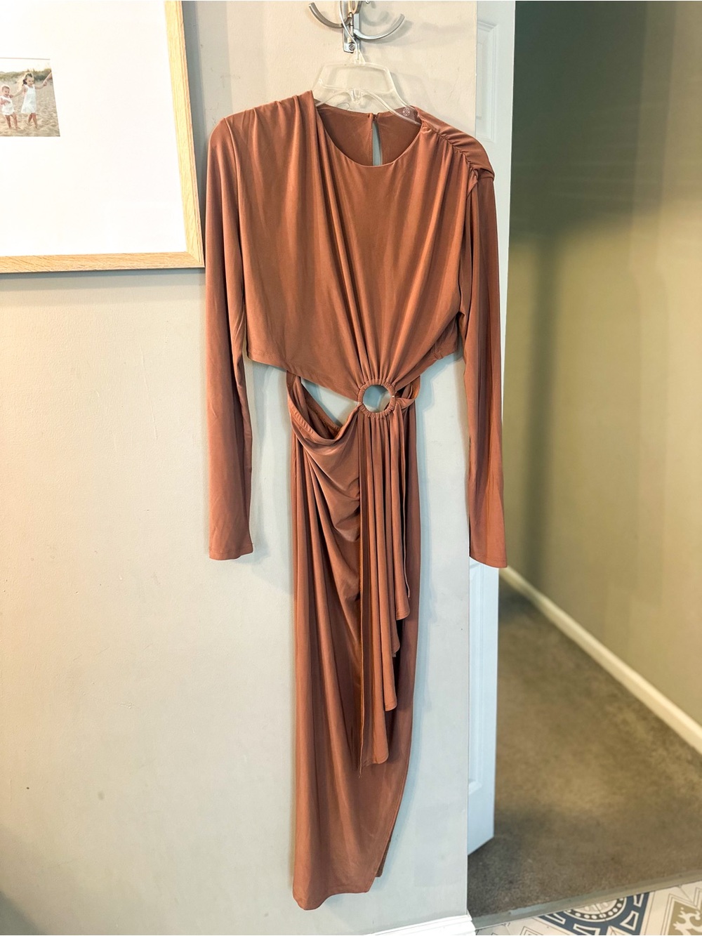 Women's Brown Cutout Drape Maxi Dress